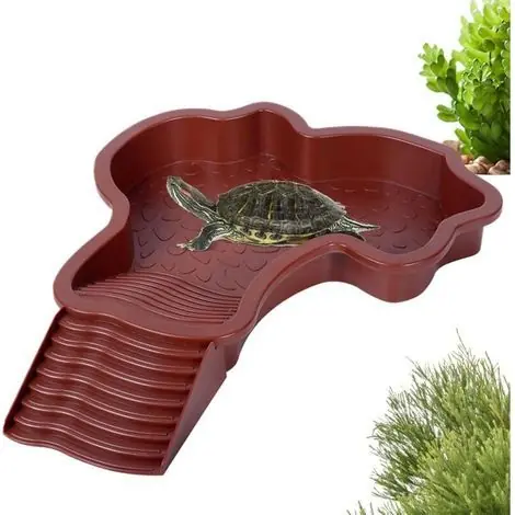 ALLIANDISPiscine Tortue Terrestre Mangeoire, Plat d‘eau Bassin pour Tortue de Piscine avec Rampe, Bol d‘eau pour Reptiles avec Échelle, Bassin de Douche pour Terrasse - Cette semaine uniquement