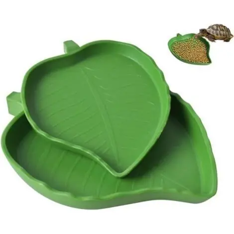 Offre exclusive - Bol d‘eau pour Reptiles - Feuille - Plastique de Haute Qualité - Accessoire Tortue - Forme Asymétrique
