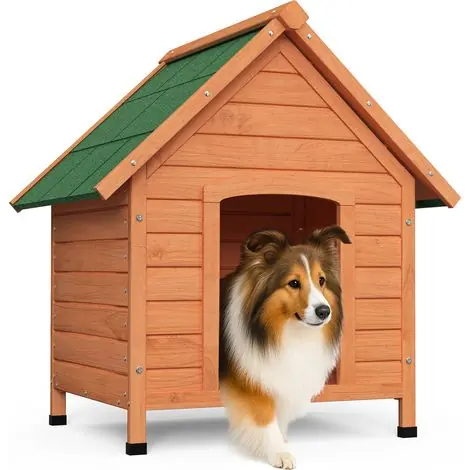 Vounot – Niche pour chien extérieure en bois 72x65x83cm – Toit en bardeaux bitumés – Plancher amovible – Pieds antidérapants surélevés - Disponible maintenant