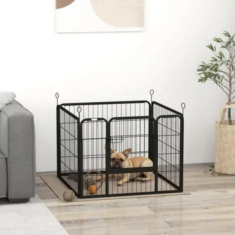 Déstockage | Parc pliable en métal pour chien. Utilisation intérieure et extérieure. Porte et piquets inclus. 82 x 82 x 60 cm, gris.