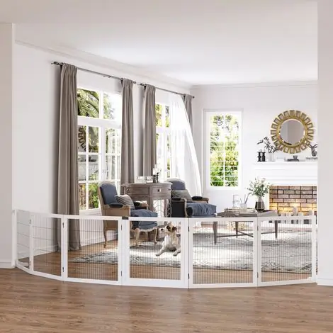 Barrière pliable pour chien, 432 x 36 x 70 cm, bois de pin, blanche | Prix bas