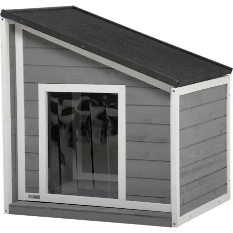 Niche chien bois massif résistante intempéries toit asphalte gris blanc 71x58x77 cm durable extérieur pour chien - Profitez-en