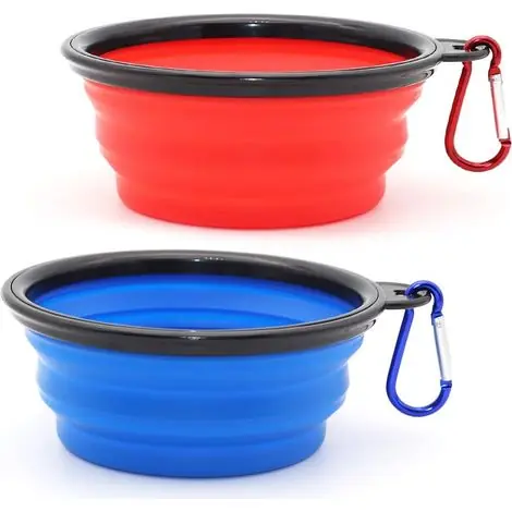 Commandez maintenant | Lot de 2 gamelles pliables et portables pour chiens et chats (1000 ml, bleues et rouges)