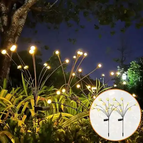 Lot de 2 lampes solaires d‘extérieur en forme de luciole, lampe solaire à LED en forme de luciole, lampe solaire à énergie solaire, lampes solaires d‘extérieur, lampes solaires de jard - Prix promo