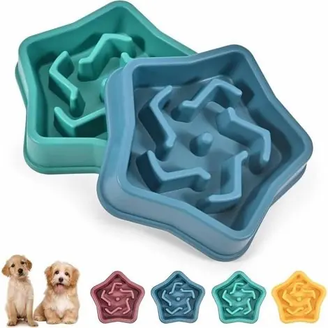 Plus que quelques articles | Mangeoire Lente Antidérapante Pour Chien 2 Pièces Écologique Non Toxique Conception Saine Bleu
