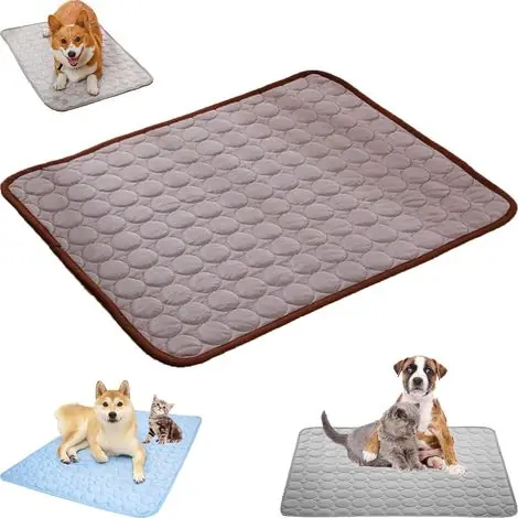 Tapis de refroidissement pour chien tissu soie glacée respirant, coussin été pour animaux petits et grands chiens,Marron,M-62x50cm | Très populaire