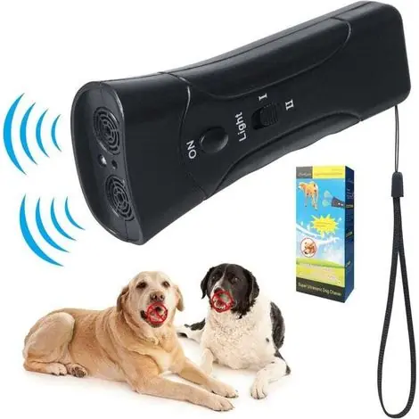 Disponible maintenant - Répulsif à ultrasons pour chiens – Double canal – Bouchon anti-aboiement 3 en 1 – Outil de dressage pour chiens avec lampe de poche LED