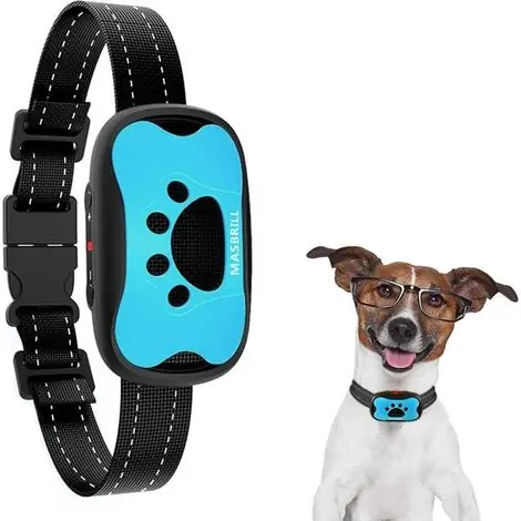 Qualité supérieure | Collier Anti-aboiement Chien, Vibration et Bip Collier Anti-aboiement Dispositif pour Grand Moyen Petit Chiens, Réglable Collier Dressage Automatique 7 Niveaux de Sensibilité - Bleu
