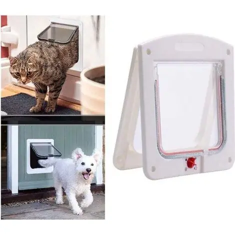 Très populaire - Chatière pour Chat, Chatière Verrouillable à 4 Voies pour Chat, Petit Chien, Facile à Installer et à Utiliser(M,Blanc)