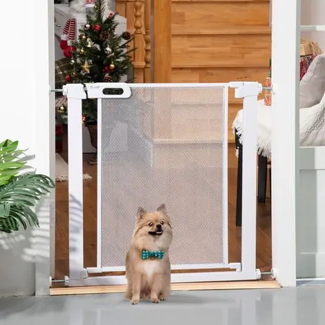 Laissez-Passer Réglable pour Chien avec Verrouillage Automatique, Acier et ABS, 75-82x76 cm, Blanc - Produit tendance