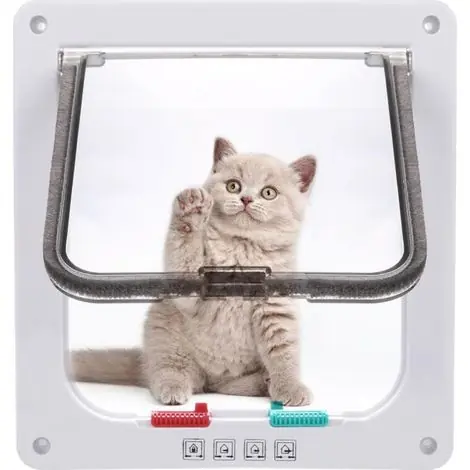 Expédition express - Chatière pour Chat avec magnétique à 4 Voies, 23,5 x 25cm, Porte pour Animaux de Compagnie pour Chats et Petits Chiens, Porte pour Chat avec Tunnel - L - Blanc