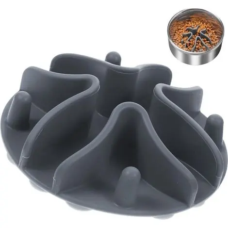 Gamelle anti-glouton 10×10×3 cm gris, antiglisse, digestion lente chien moyen - Offre limitée