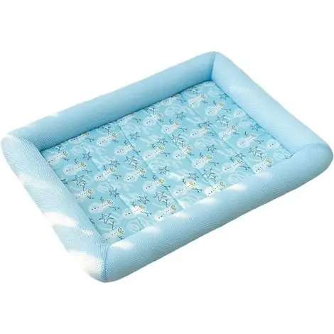 Tapis rafraîchissant d‘été pour chien, Petit carré en soie glacée - Confortable, Accessoires pour chien, Respirant, Bleu, 70x52cm | Direct fabricant