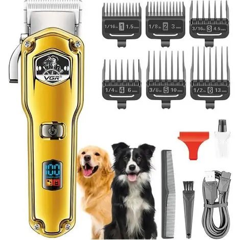 Tondeuses pour chiens IPX7 étanche Poil Long Epais professionnelles robustes à faible bruit haute puissance sans fil outils de toilettage pour animaux de compagnie (Or) - Tout juste arrivé