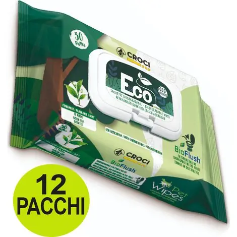 OFFRE 12 paquets de 30 lingettes humides écologiques au thé vert et à la chlorhexidine pour chiens et chats | Plus que quelques articles