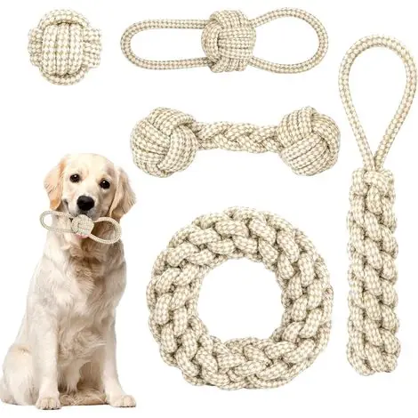 Lot de 5 jouets à mâcher en corde tressée pour chien, en coton et chanvre, jouets interactifs à mâcher pour chiots, petits et moyens chiens. - Achat sécurisé