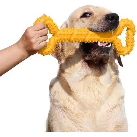 Super prix - Jouet à mâcher en caoutchouc résistant pour chien - Os de 33 cm avec forme convexe - Interactif et robuste pour chiots et chiens actifs de toutes tailles - Jaune
