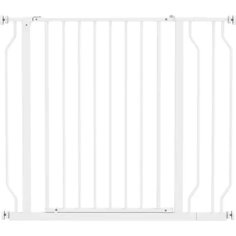 Barrière de sécurité pour chien extensible 75-95 x 76 cm, barrière pour escaliers, couloirs, portes, sans perçage, en acier et ABS blanc | Tendance