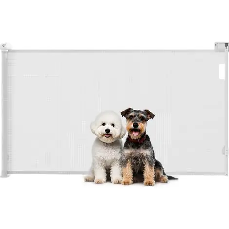 Prix promo - Barrière de Sécurité Rétractable Chien Largeur 149 cm Verrouillage Auto Blanc