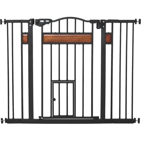 Haute qualité | Porte chiens moyen petit verrouillage automatique, 74-105 x 76,2 cm, acier, bois, pin, plastique, noir, de