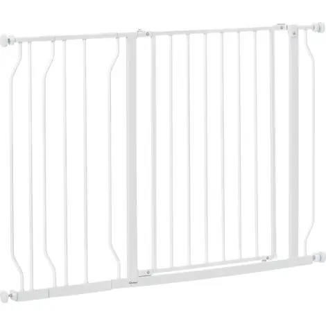 Disponible dès maintenant | Barrière de sécurité barrière pour animal domestique longueur réglable dim. 75-115L x 76H cm blanc