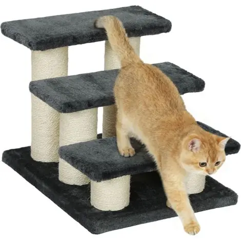 Qualité premium - Escalier pour animaux 3 marches avec griffoir gris fonce