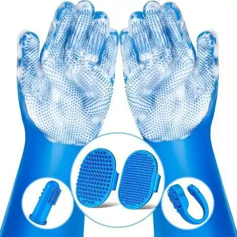 ALLIANDIS Ensemble de toilettage pour animaux de compagnie 6 pièces, fournitures de bain pour chiens, gants, brosse de massage pour animaux de compagnie, brosse de bain pour chat et chien | Soldes