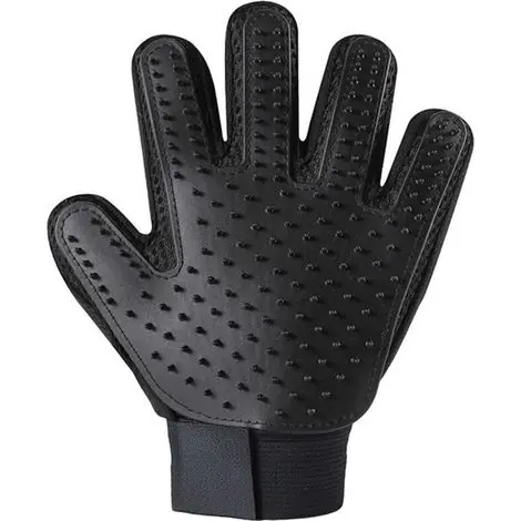 Gants de toilettage pour animaux, noirs, pour la main gauche uniquement, 23 x 17 cm, 1 gant par paquet, conviennent aux chiens et aux chats, avec brosse de toilettage. | Prix malin