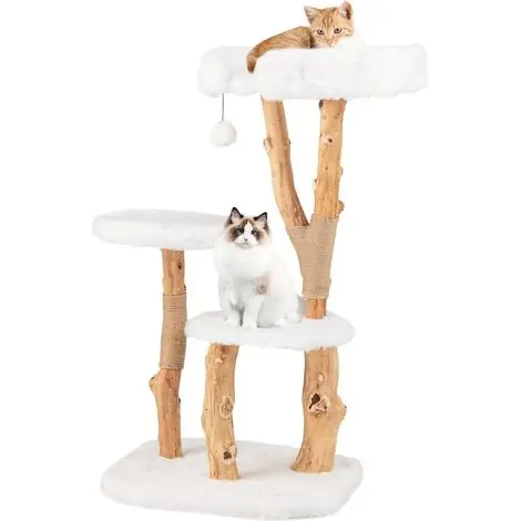 Goplus – Arbre à chat 110 cm 4 niveaux en bois massif – Plateforme, hamac, griffoirs en jute – Pour chats adultes et chatons – 59 x 49 cm | Dernière chance