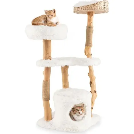 Goplus – Arbre à chat 124 cm – 5 niveaux avec plateforme, condo, griffoirs en jute – Bois de poirier, peluche douce – Pour plusieurs chats | Incontournable
