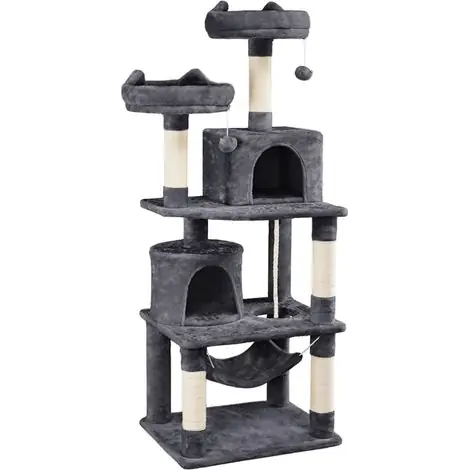 Yaheetech – Arbre à chat 149 cm multi-niveaux – Griffoir avec 2 niches, 2 perchoirs, hamac et boules de peluche – Panneau de fibre de bois et sisal - Offre exceptionnelle