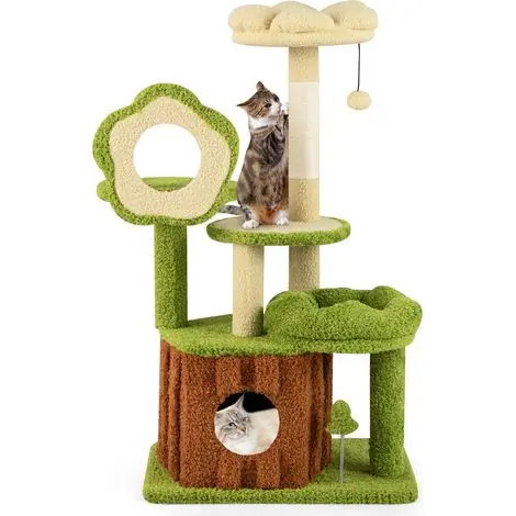 Économisez maintenant | Costway – Arbre à chat 100 cm – Condo spacieux en bois d‘ingénierie – Poteaux à griffer en sisal – 5 plateformes – Tapisserie en peluche douce – 55 x 40 cm