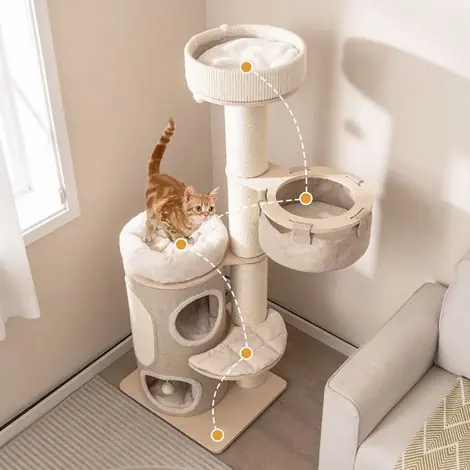 Arbre à chat, Maison à chat 154 CM, Multi-niveaux, Condo 2 Étages, Poteaux Sisal Naturel CW4704 Maison Chic | Livraison rapide