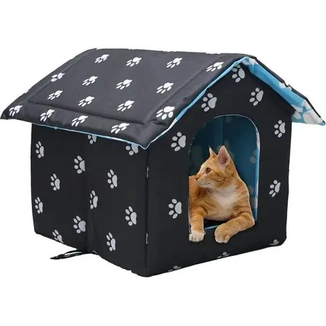 Niche D ‘extérieur pour Chat Facile à Laver Pliable avec Coussin Amovible Résistant Aux Intempéries Abri Maison pour Chats Imperméable,S,35x33x30cm | Super prix