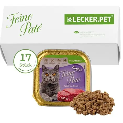 17 x 100 g Lecker.Pet® Emily&x27s Feine Paté, riche en bœuf, nourriture pour chat, nourriture humide, alimentation complète | Qualité professionnelle