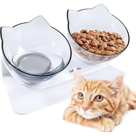 1 Gamelle Chat, Bol Double Réglable, Support Surélevé, Plastique Sans BPA, Pour Eau Et Nourriture - Profitez-en