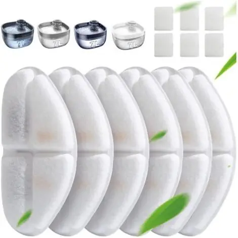 Ciel-6 x Activated Carbon Filters + 6 x Sponges for Water Pump, Compatible with 7L Fountain for Dogs and Cats (FN-W05) Individually Packaged | Plus que quelques articles