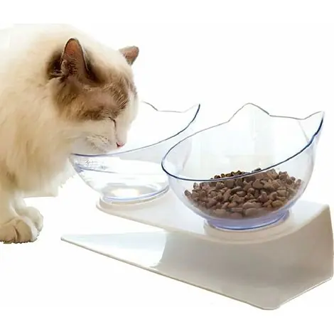 Stock limité - Double gamelle pour Chat avec Support surélevé, gamelle pour Chat Domestique, mangeoire à 15 °, inclinée et antidérapante, protège Les vertèbres cervicales, Bol Amovible pour Animaux de