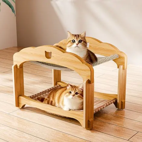 Tapis en rotin pour chat, lit pour chat double couche, lit pour chat, petit meuble pour animaux de compagnie, peut être démonté et lavé en toutes saisons et ne sera pas déchiré | Premium