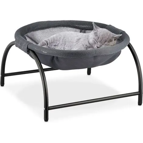 Réduction spéciale - Relaxdays Hamac pour chat, lit surélevé, HxLxP 25 x 44 x 42 cm, couchage chaton, maille filet, gris foncé/noir