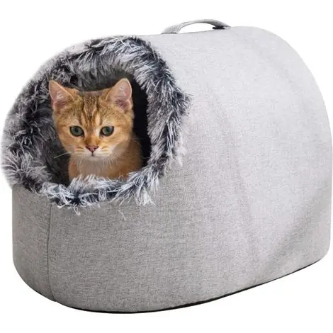 Lit pour chat Beau lit pour animal de compagnie portable En peluche douce Pour dormir Petit chien Gris clair | Prix choc