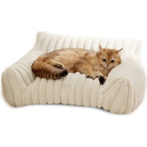 Decdeal Canapé-lit pour chat, animal de compagnie mignon pour petits, moyens et grands chats, chiens, canapé moelleux pour animaux de compagnie d‘intérieur avec fond antidérapant et housse lavable | Prix doux