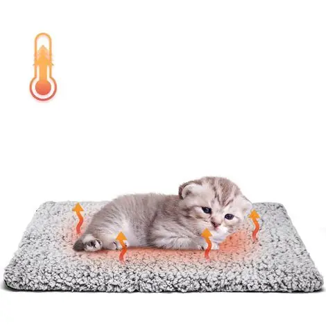 Dépêchez-vous | Tapis chauffant chat auto-chauffant, lavable, coussin doux gris 50x40 cm
