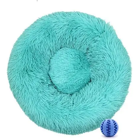 Offre spéciale | Turquoise 40CM Round Plush Donut Bed for Cats and Small Dogs, Washable Pet Cushion