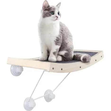 CatRomance Hamac pour Chat Fenêtre Lit Chat Bois Perchoir de Fenêtre pour Chat avec Ventouses Puissante Support Sécurisé Jusq A2 | Dernière chance