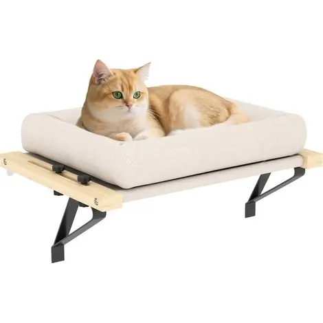 Derniers jours | JSSEVN - Lit pour chat avec support réglable pour rebords de fenêtre et radiateurs - Cadre en bois, coussin ultra-doux, couleur blanche