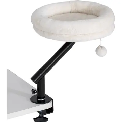 Lit de bureau pour chat, avec rotation à 360°, hauteur réglable, coussin amovible et lavable en machine, pour chats de moins de 6 kg, idéal pour la maison ou le bureau, blanc crème | Bon prix