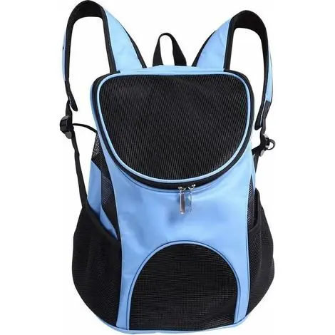 Dernière chance - Vakuum-Sac a Dos De Transport pour Chien Chat, Mains Libres Ventilation Réglable Sac à Double Bandoulière pour Porter Chien Chat Chinot Chaton Lapin Marcher Randonnée Voyager(Bleu Clair)
