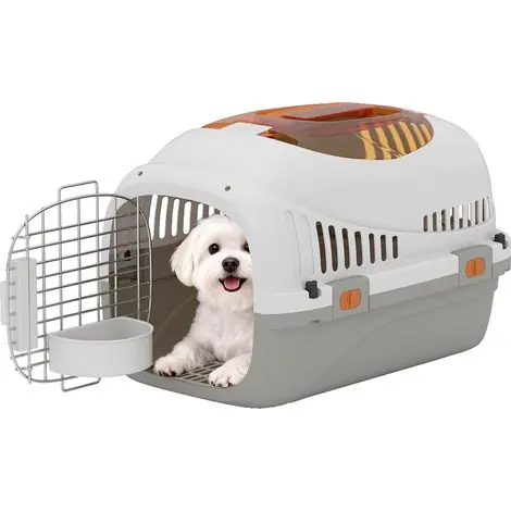 Cage transport chat petit chien jusqu‘à 4 kg plastique fenêtre supérieure 49x32x31 cm gris - Plus que quelques pièces
