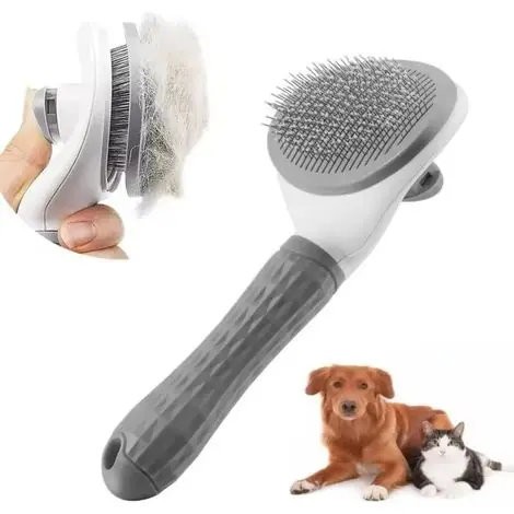 Brosse de nettoyage et peigne lissant – Idéal pour le toilettage des poils longs et courts des chiens et chats – Outil pour éliminer les poils morts et emmêlés – Gris - Prix spécial